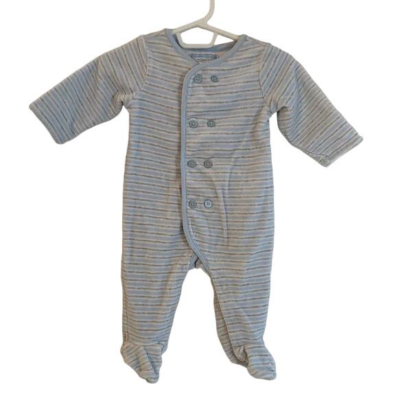 Janie and Jack Button Velour Sleeper White, Gray & Blue Size 3-6Months - Picture 1 of 6